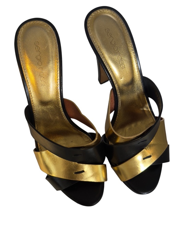 Sergio Rossi Black/Gold Leather Mule Woman’s High Shoes Size 38 - Picture 6 of 9